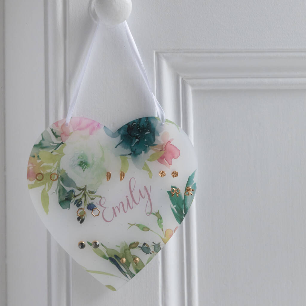 Hydrangea And Roses Floral Frosted Heart Earring Storage