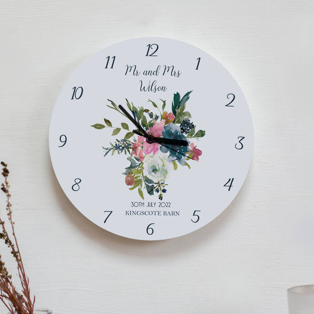 Hydrangea And Roses Floral Wedding Clock