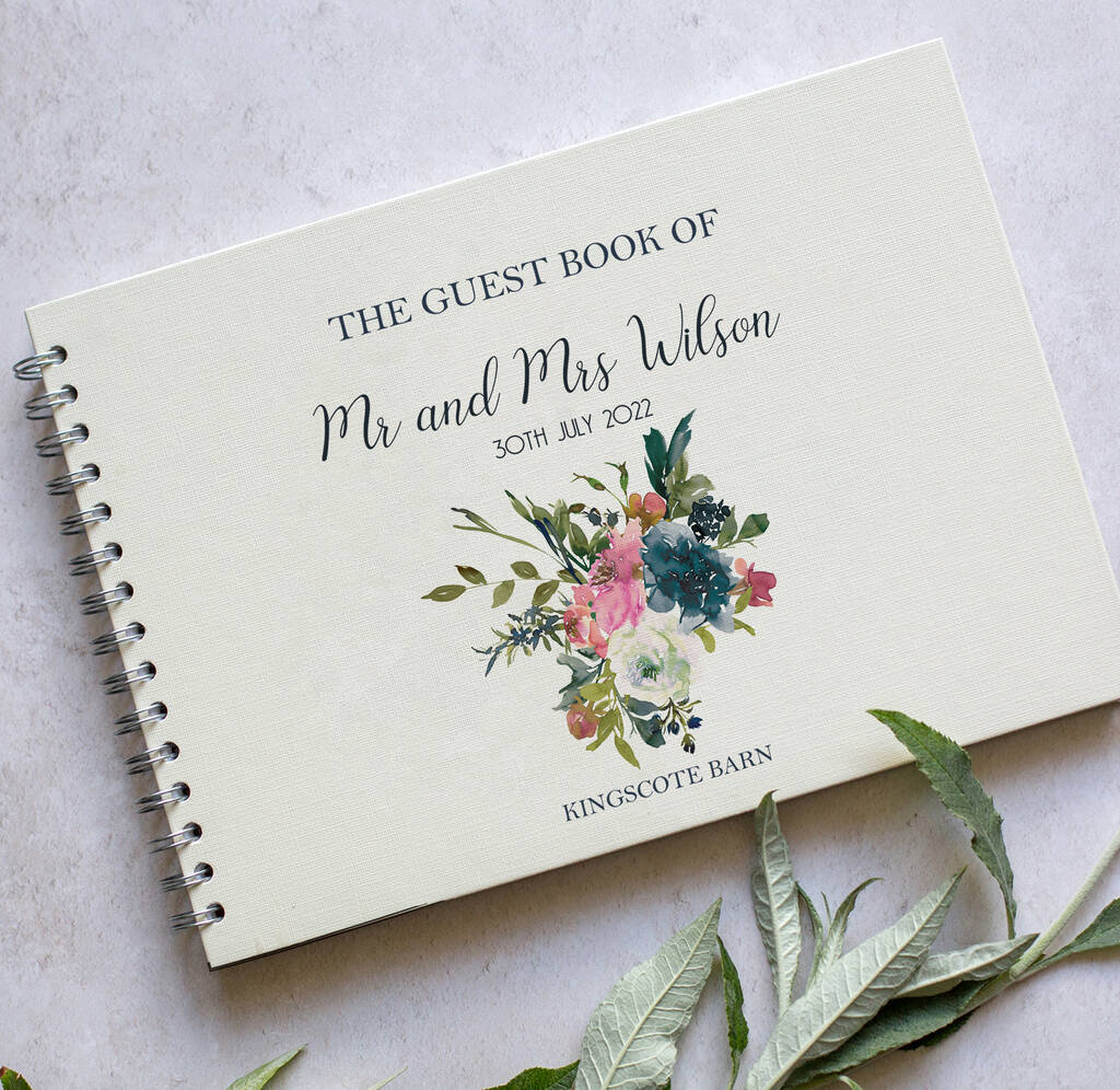 Hydrangea And Roses Floral Wedding Guest Book