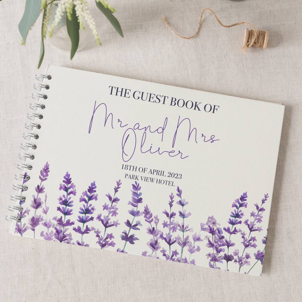 Personalised Lavender Flowers Wedding Guest Book