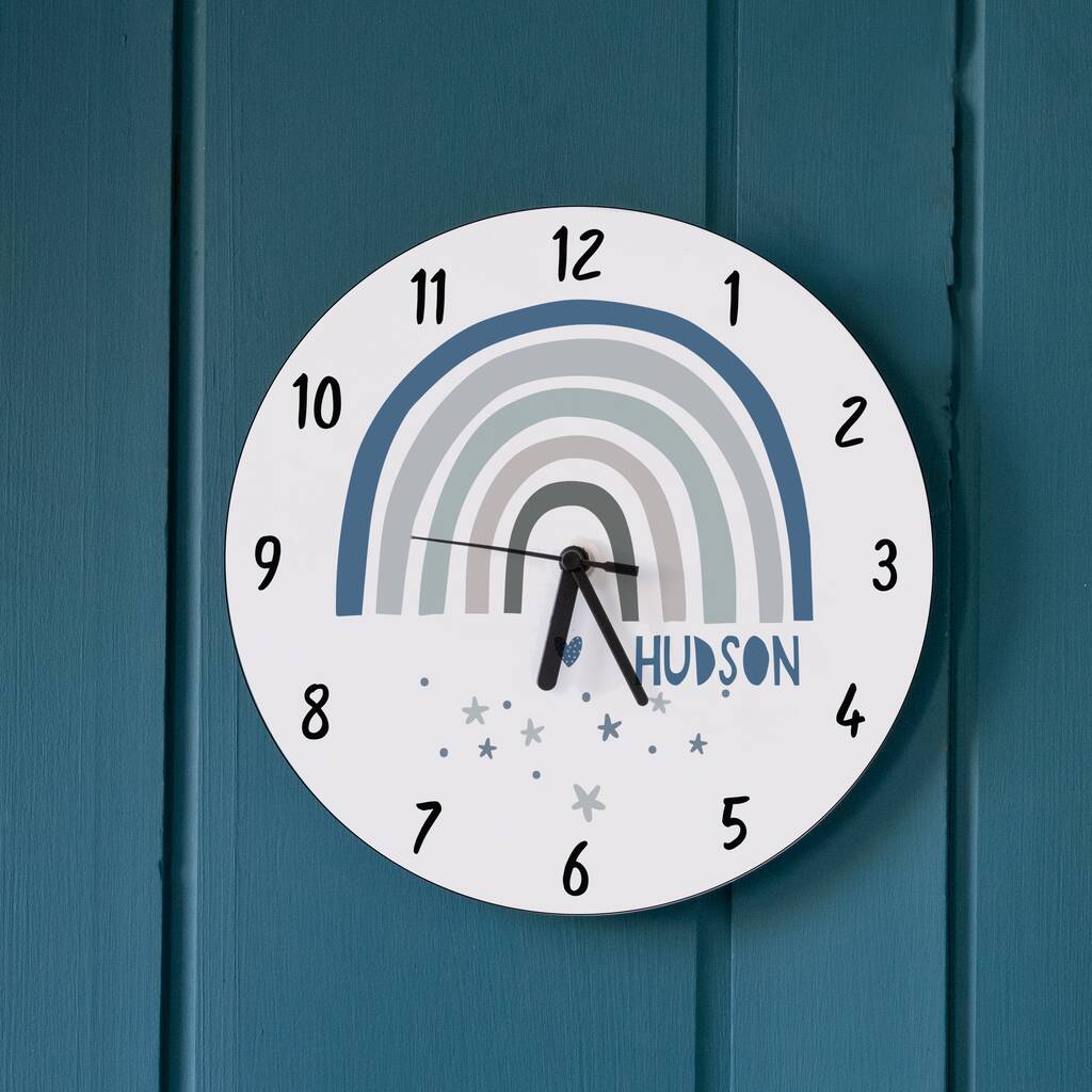 Blue Modern Rainbow Personalised Bedroom Clock