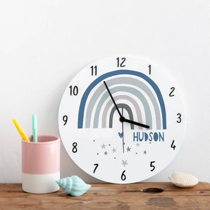 Blue Modern Rainbow Personalised Bedroom Clock