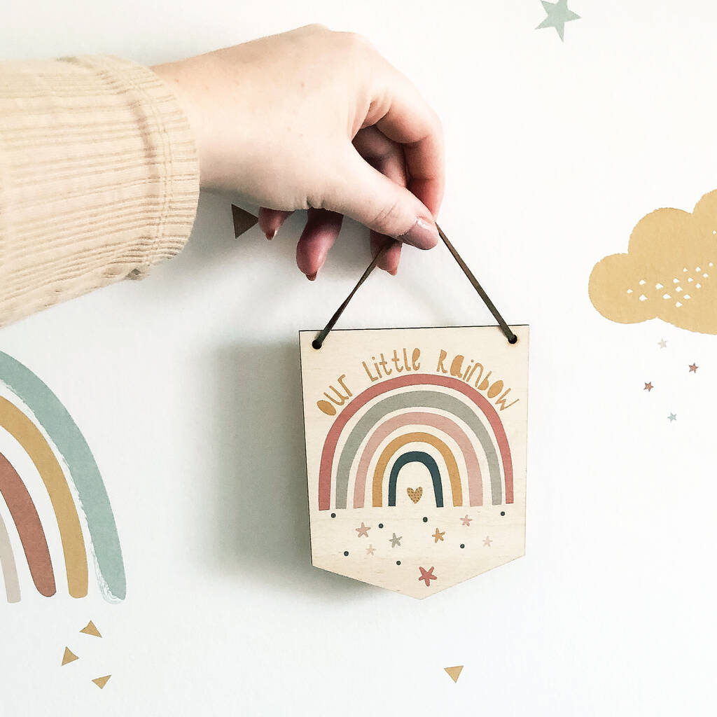 Our Little Rainbow Mini Wooden Flag Wall Hanging - Funky Laser