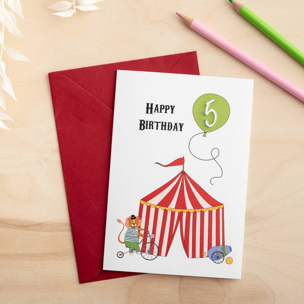 Personalised Circus Birthday Card With 3D Age