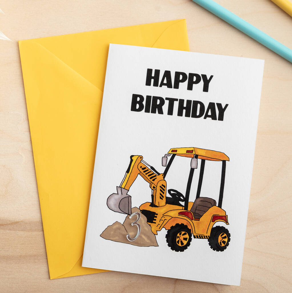 Personalised Digger Birthday Card With 3D Age