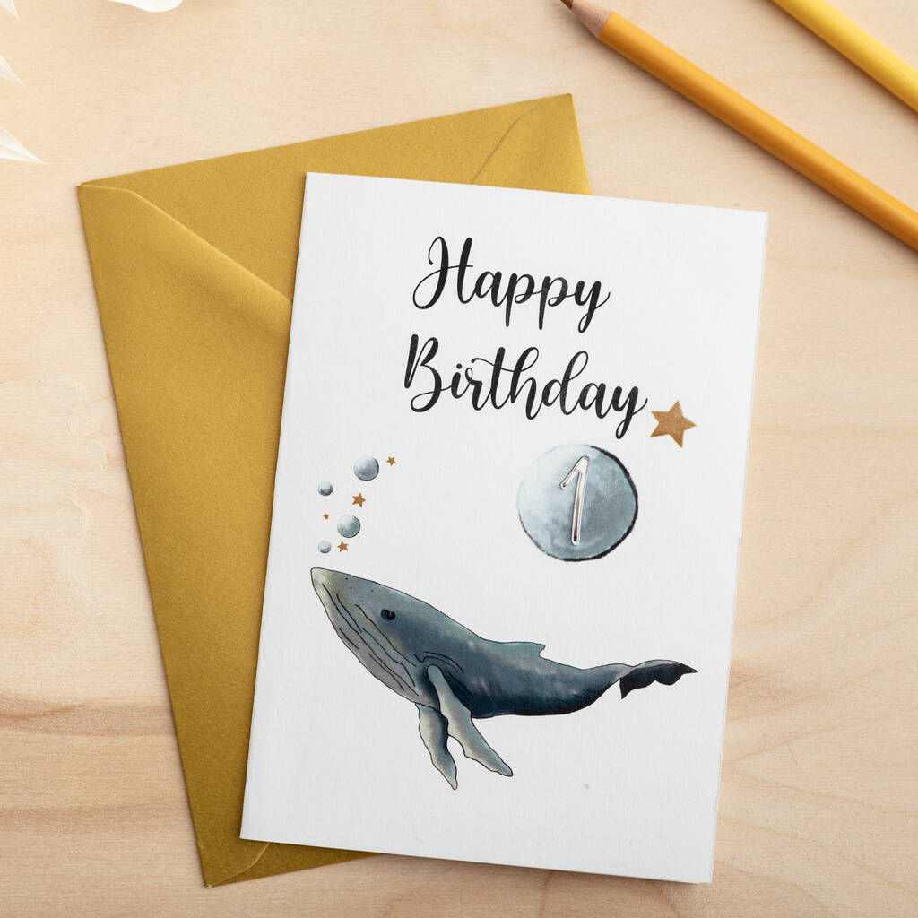 Personalised Whale Birthday Card With 3D Age