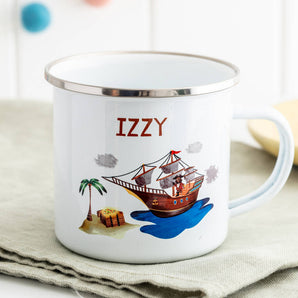 Personalised Children's Pirate And Shipwreck Enamel Mug