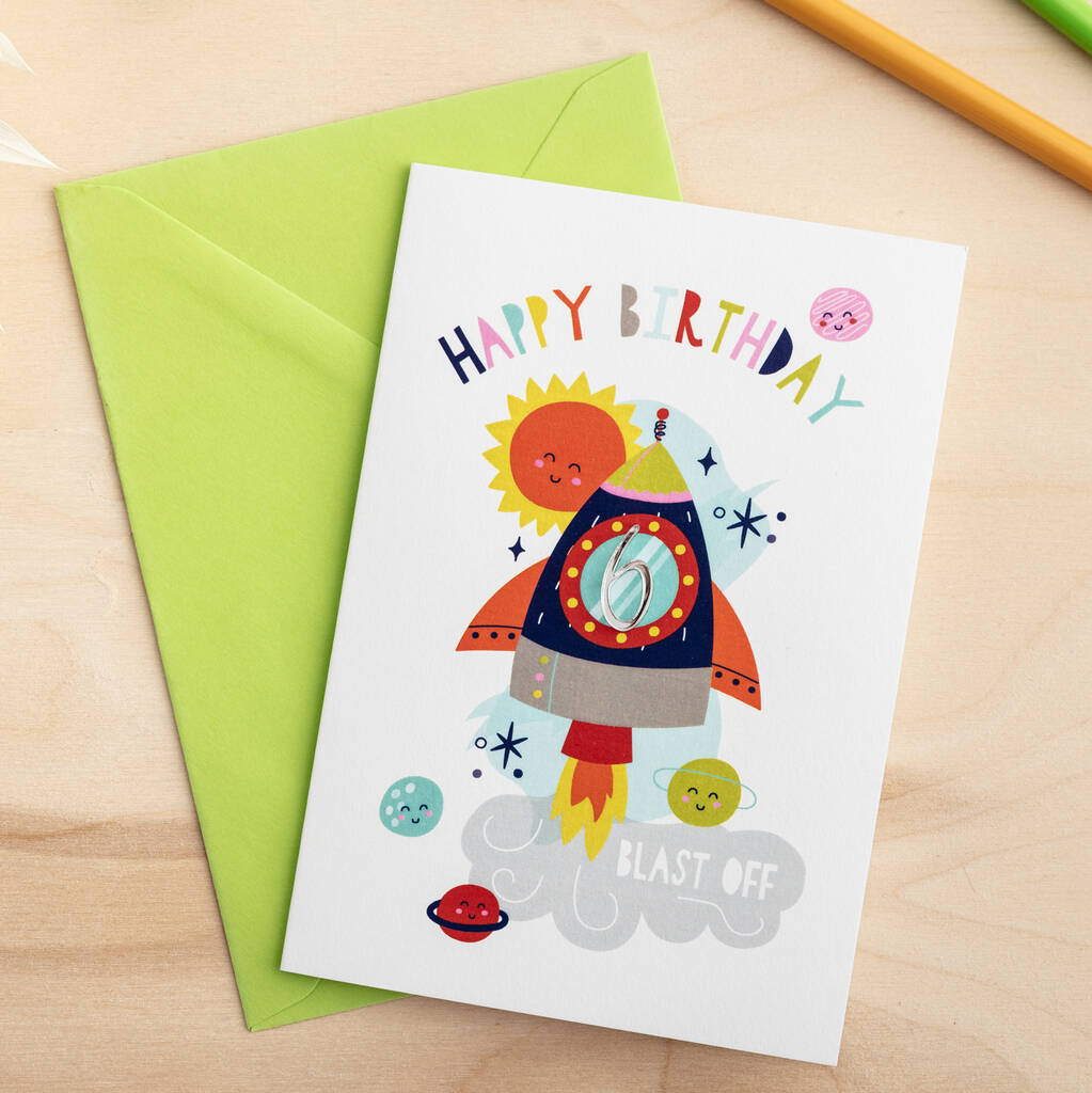 Personalised Space Illustrated Birthday Card With Age