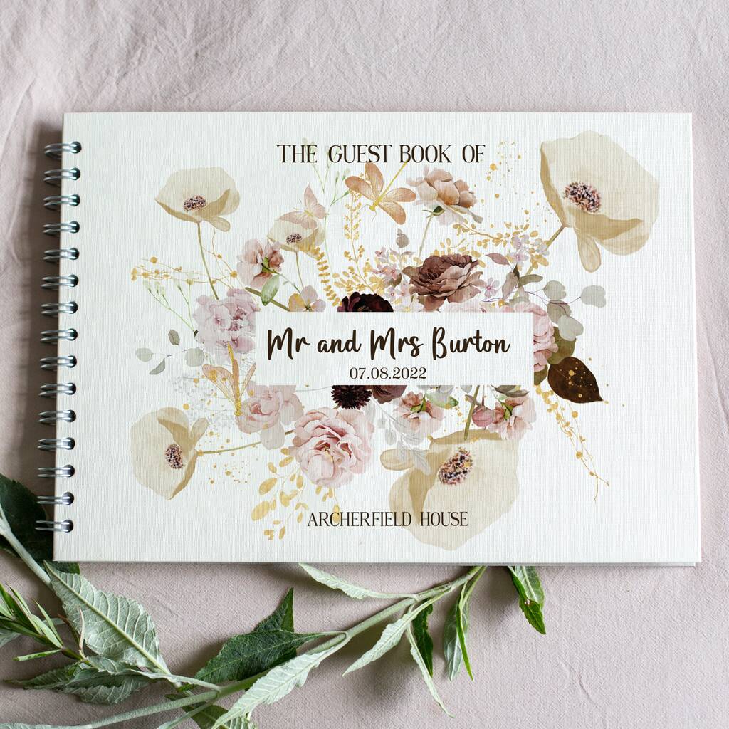 Personalised Spring Flowers Wedding Guest Book