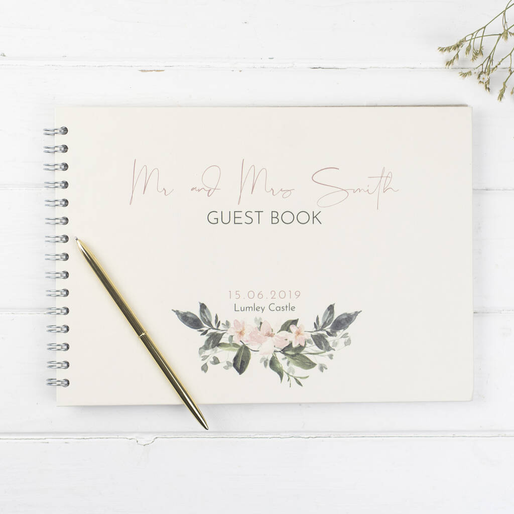 Personalised Pink Floral Wedding Guest Book