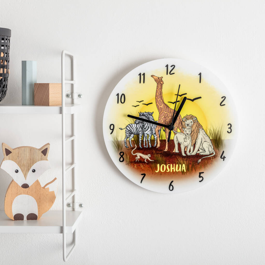 Safari Animals Personalised Children's Wall Clock