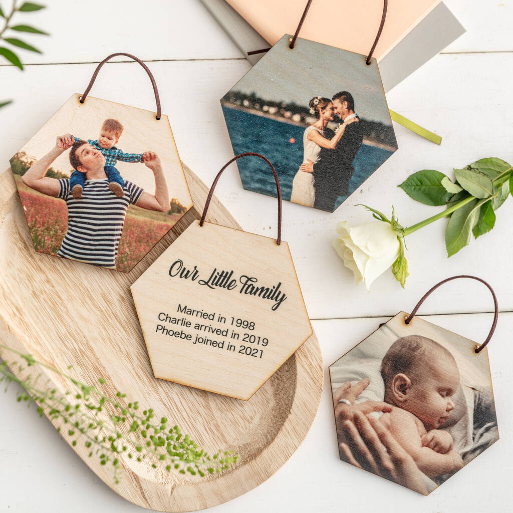Set Of Four Personalised Hexagon Hanging Photo Tiles