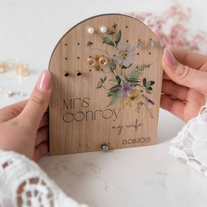 Wooden Dainty Summer Flowers Arched Earring Storage Display Stand