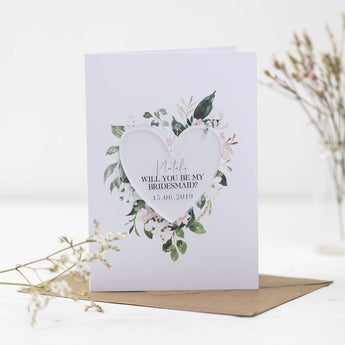 Will You Be My Bridesmaid Card With Heart Decoration - Funky Laser