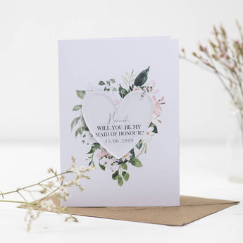 Will You Be My Maid Of Honour Heart Decoration Card - Funky Laser