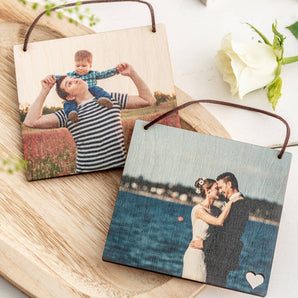 Wooden Hanging Photo Tile Set of Two