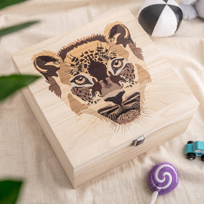 Wooden Safari Animal Keepsake Storage Box