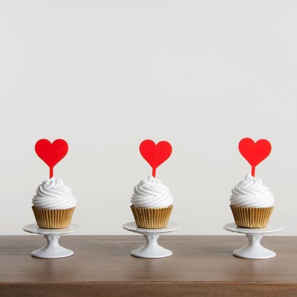 Set of Six Love Heart Cupcake Decorations