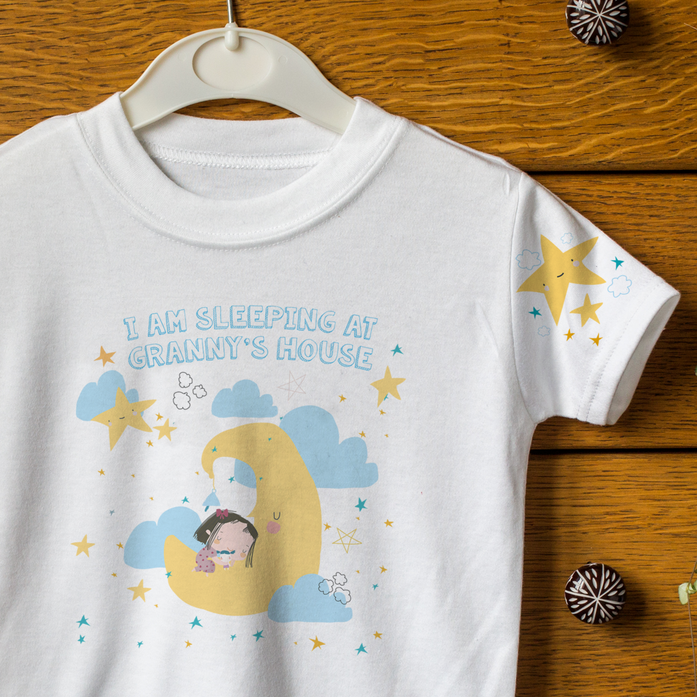 Moon And Stars Sleeping Little Girl Message T Shirt