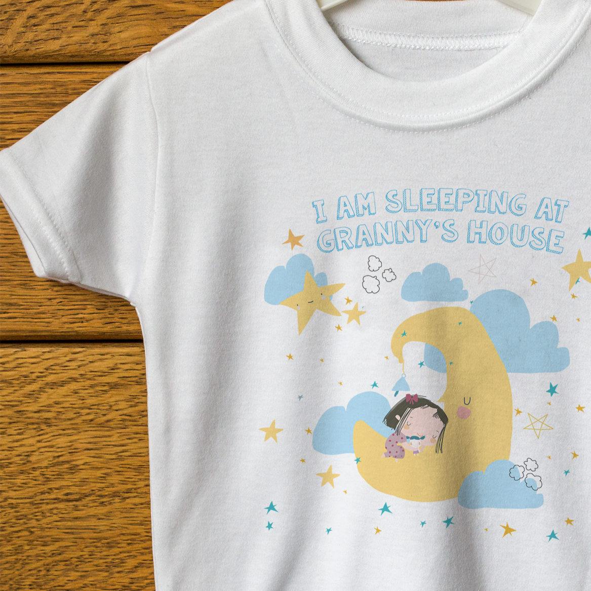 Moon And Stars Sleeping Little Girl Message T Shirt