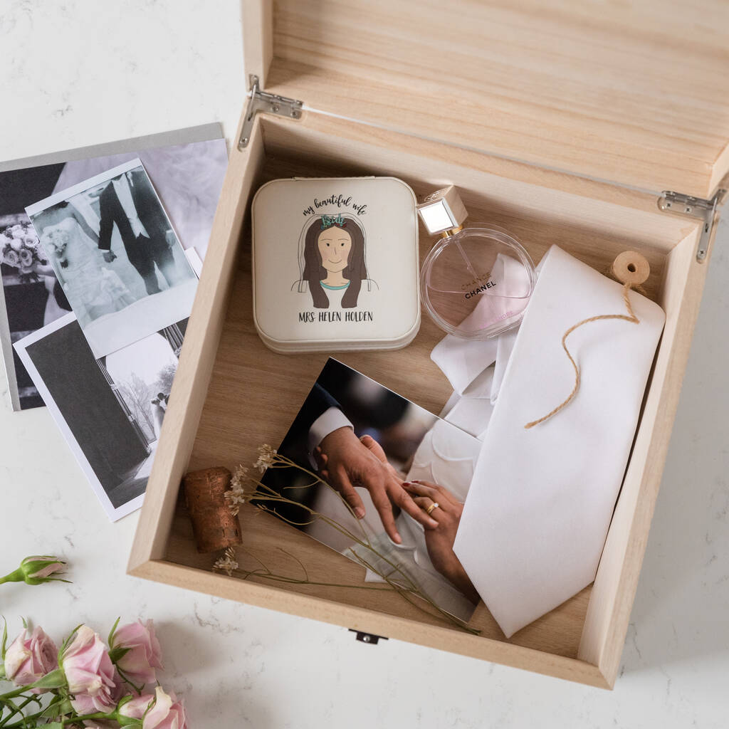 Personalised Peach And Navy Roses Wedding Keepsake Box